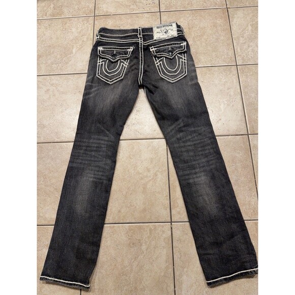 True Religion Ricky Jeans Mens 30x32 Black Relaxed Straight Denim Rope Flap - Picture 3 of 10